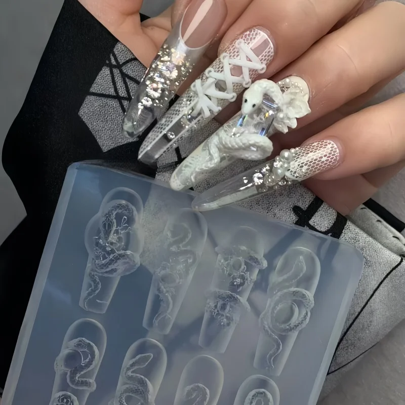 1 Stück Schlangen-Neujahrsrosen-Schlangen-3D-Acrylform Nagelkunst-Dekorationen DIY Silikon-Nagelkunst-Vorlagen Nagelform