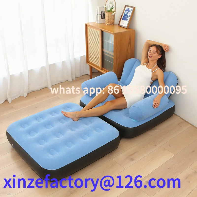 

Customizable Five-in-One Foldable Inflatable Bed Sofa Thick Flocking Couch Lounger Bed Mattress Leisure Recliner