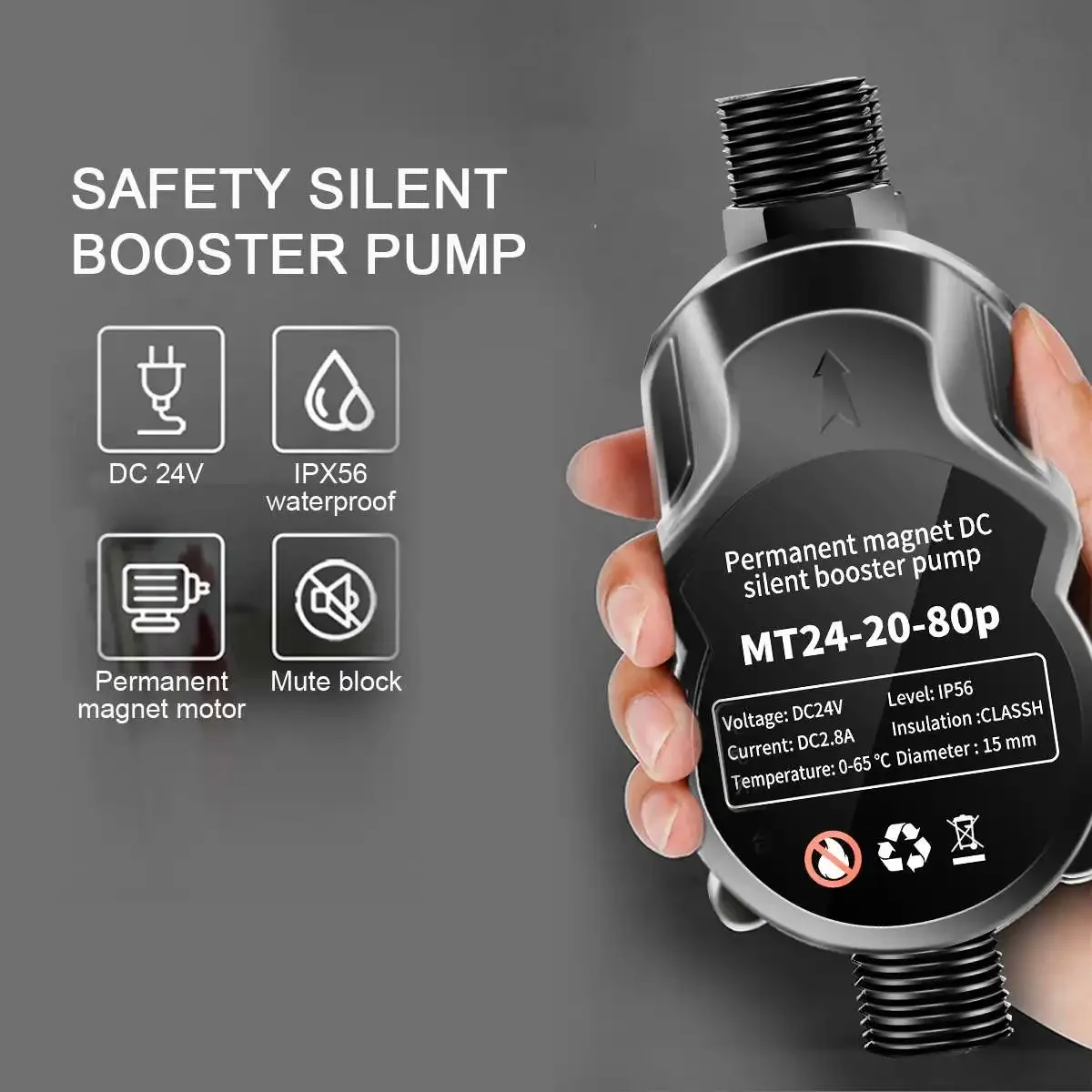 مضخة معززة لضغط المياه تيار مستمر 24 فولت 20 لتر/دقيقة 80pa مضخات ضغط المياه للمنزل سخان المياه بالطاقة الشمسية دش بالوعة المطبخ