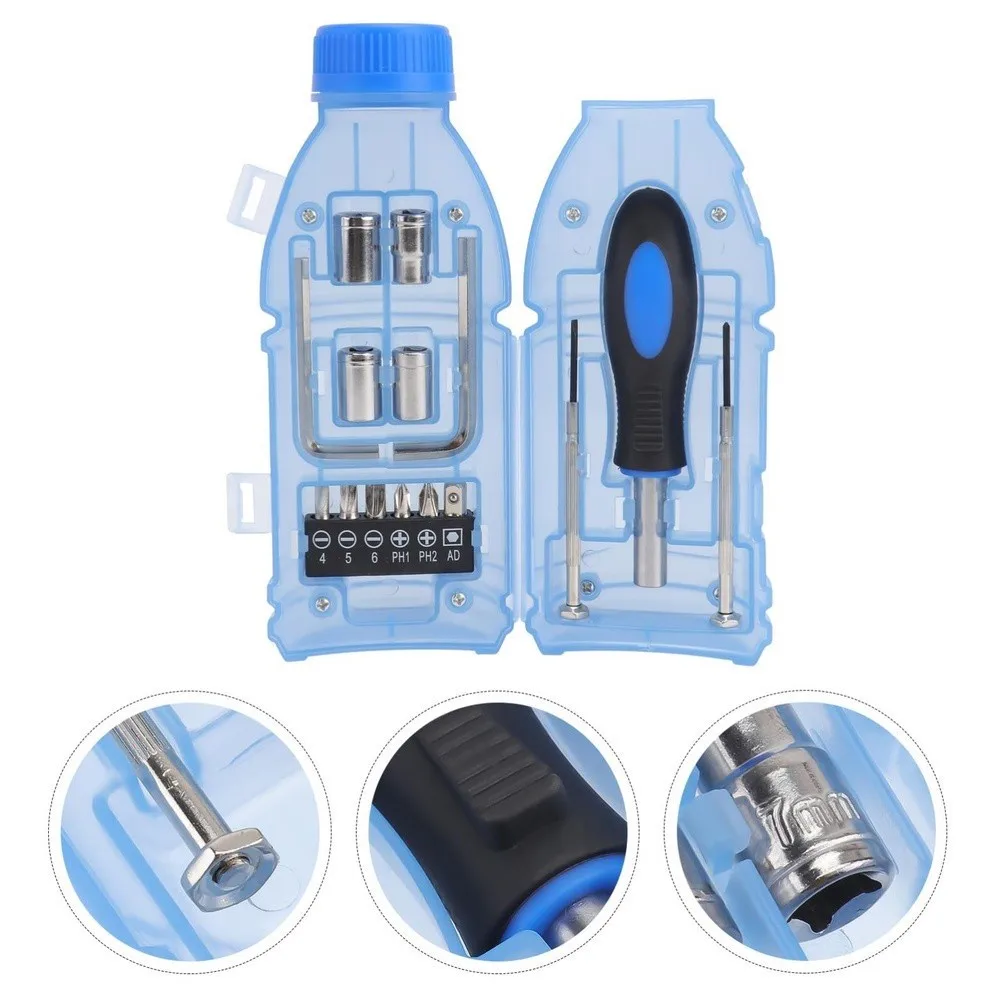 Compact 11-Piece Bottle Tool Set: Ergonomic & Portable Screwdriver Kit Contains Six Different Types Of Screwdriver Heads