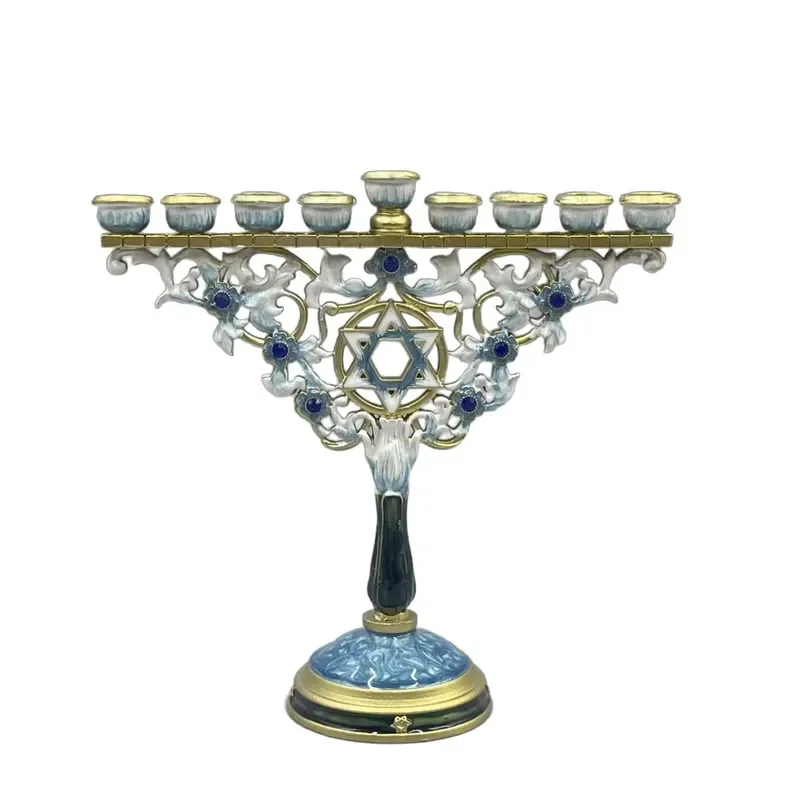 Hanukkah Menorah Nine Branch Candlestick Holder Enamel Color Jewish Holiday Ornament Lamp Stand Direct Manufacturer Wholesale