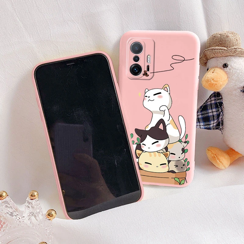 Flower Phone Case For Xiaom Mi 11T 11 T Pro Funda Cute Heart Cartoon Owl Xiaomi 11 Lite 11 Pro Matte Soft TPU Back Cover Bumper