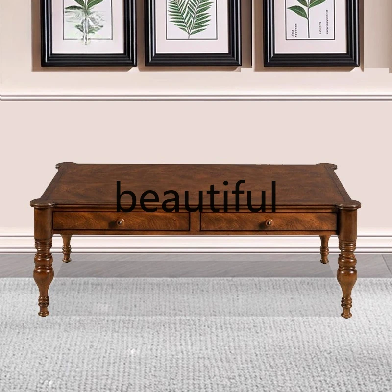 

Retro solid wood rectangular coffee table, living room with old coffee table storage coffee table