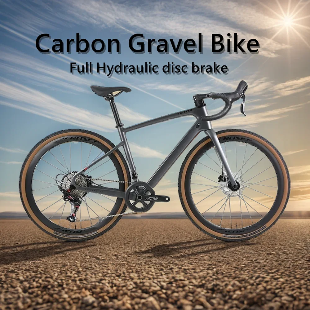 700*40C carbon fiber road bike hydraulic disc brake gravel bike 12 speeds with internal carbon handlebars Road Racing Bicycle