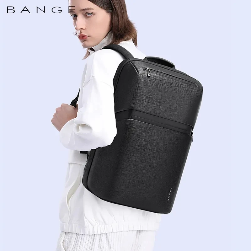 Bange Leather Backpack Men Business Backpack Laptop 15.6 Inch Computer Bag Large Capacity  Bag Male Backpack Fashion