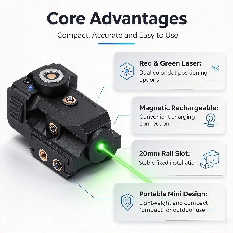 Portable Mini Red Green Laser Boresighter Magnetic Rechargeable 20mm Rail Slot Outdoor Optical Dot Positioning Device