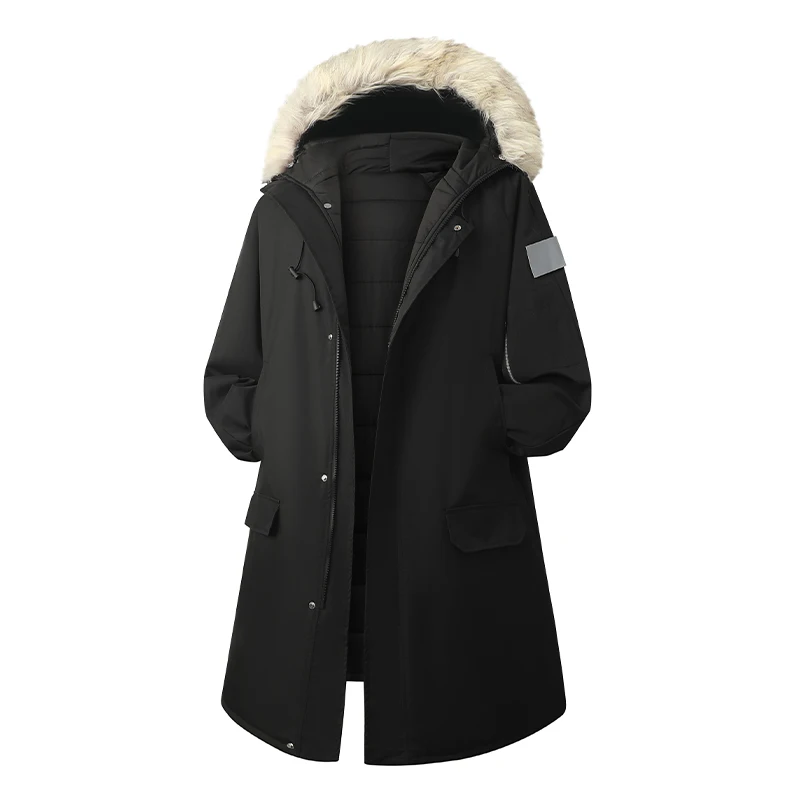

Men Parkas Winter Thick Cotton Jacket Men Medium Long Style Fur Collar Parkas Men Hooded Loose Jacket Man Winter Long Coat Parka