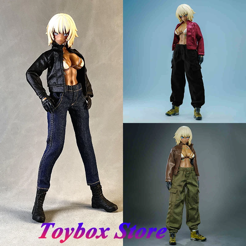 

1/12 Female Figure Leather Jacket Simplicity Tooling Pants Streetwear Trendy Plain Clothes Accessory For 6" Mobile Suit Girl