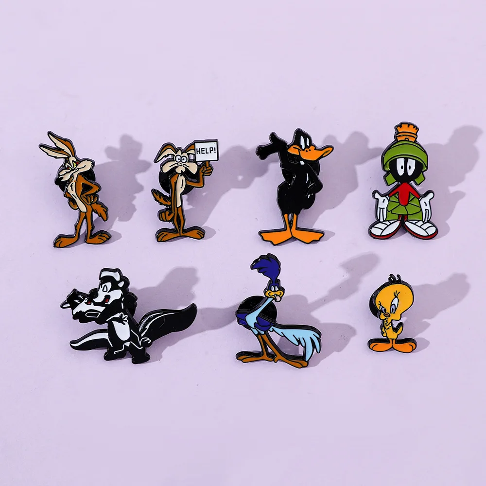 Cartoon Bunny Enamel Pins Cute Tweety Bird Daffy Duck Porky Pig Brooches for Clothing Badges Jewelry Accessory Anime Fans Gift