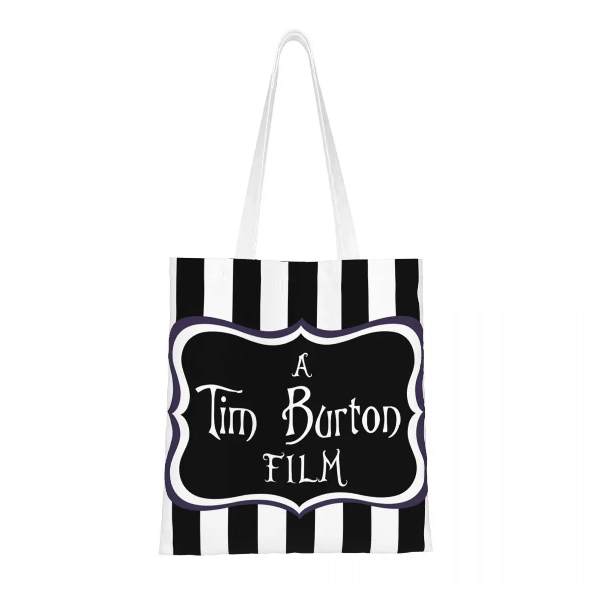 Custom Recycling Beetlejuice A Tim Burton Film Shopping Bag Women Canvas Shoulder Tote Bag Washable Grocery Shopper Bags