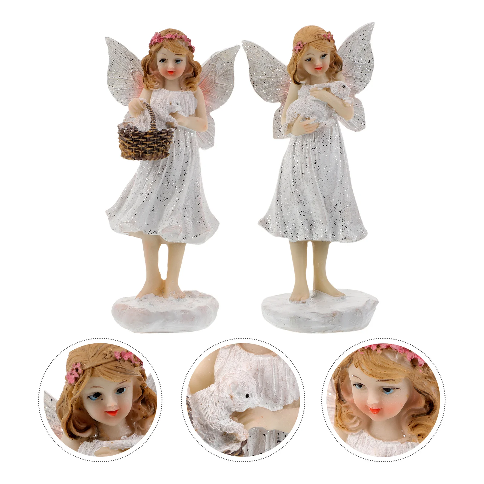 

2Pcs Elegant Christmas Angel Fairy Ornament Floral Design Indoor Outdoor Festive Decor Gift Fairy Statue Angel Garden Ornament