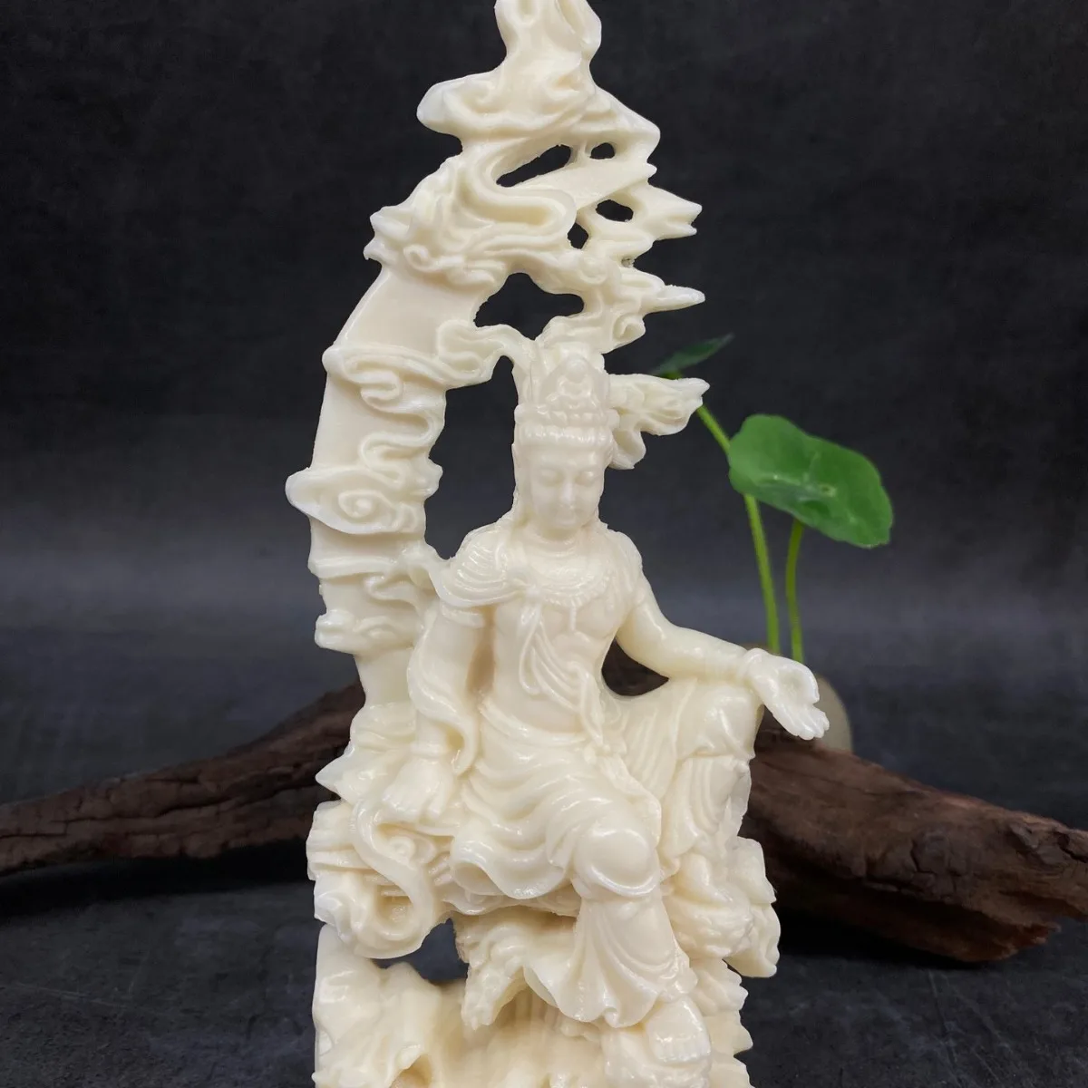 Ivory Nut Carved Water Moon Guanyin Buddha Statue Living Room Feng Shui Decor Free Guanyin Bodhisattva Craft Ornament