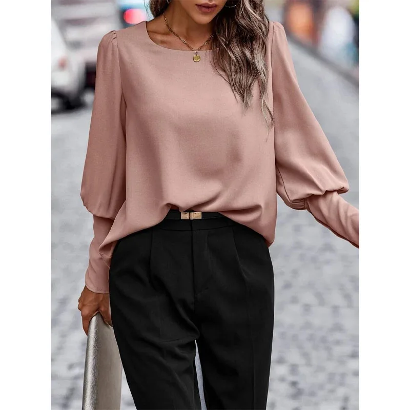 2023 New Autumn Fashion Talent Temperament Casual Solid Color Shirt Casual Loose Commuter Lantern Sleeve Button Women\'s Top