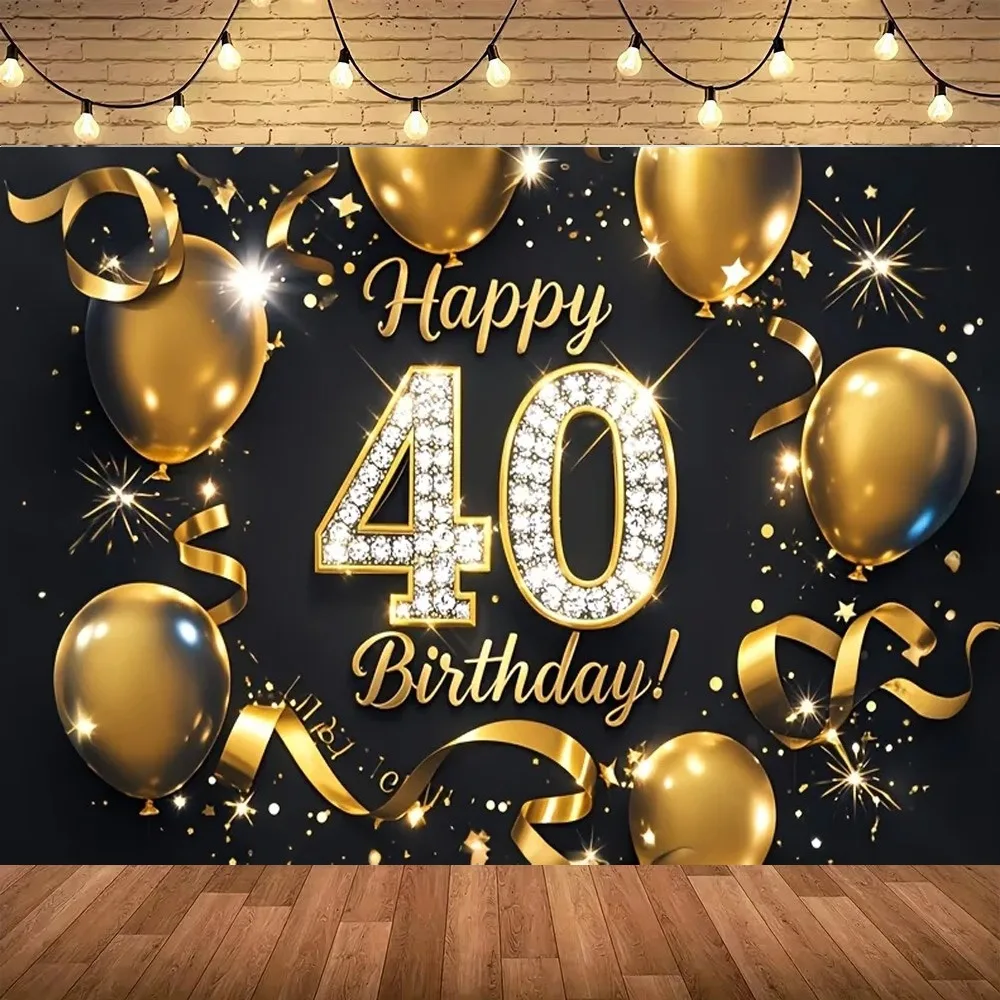Banner für die Feier des 40. Geburtstags, Fotohintergrund mit goldenen Ballons und Sternen, Fotostudio-Hintergrund – Detail 2