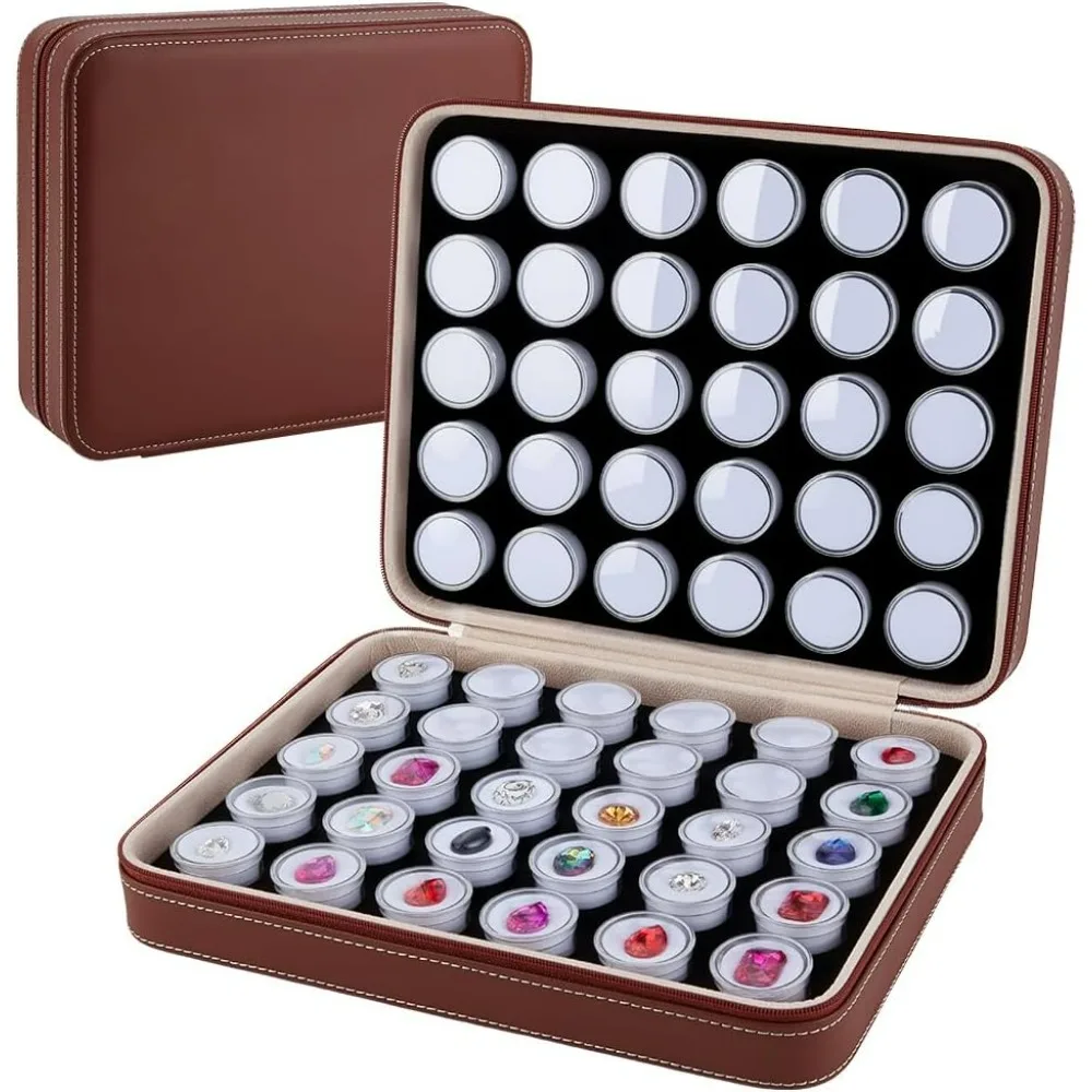 

Набор кожаных коробок для хранения ювелирных изделий 10x8x2,7 дюйма, 60 шт., пластиковые круглые коробки с белой пенопластовой подкладкой, органайзер с несколькими отделениями
