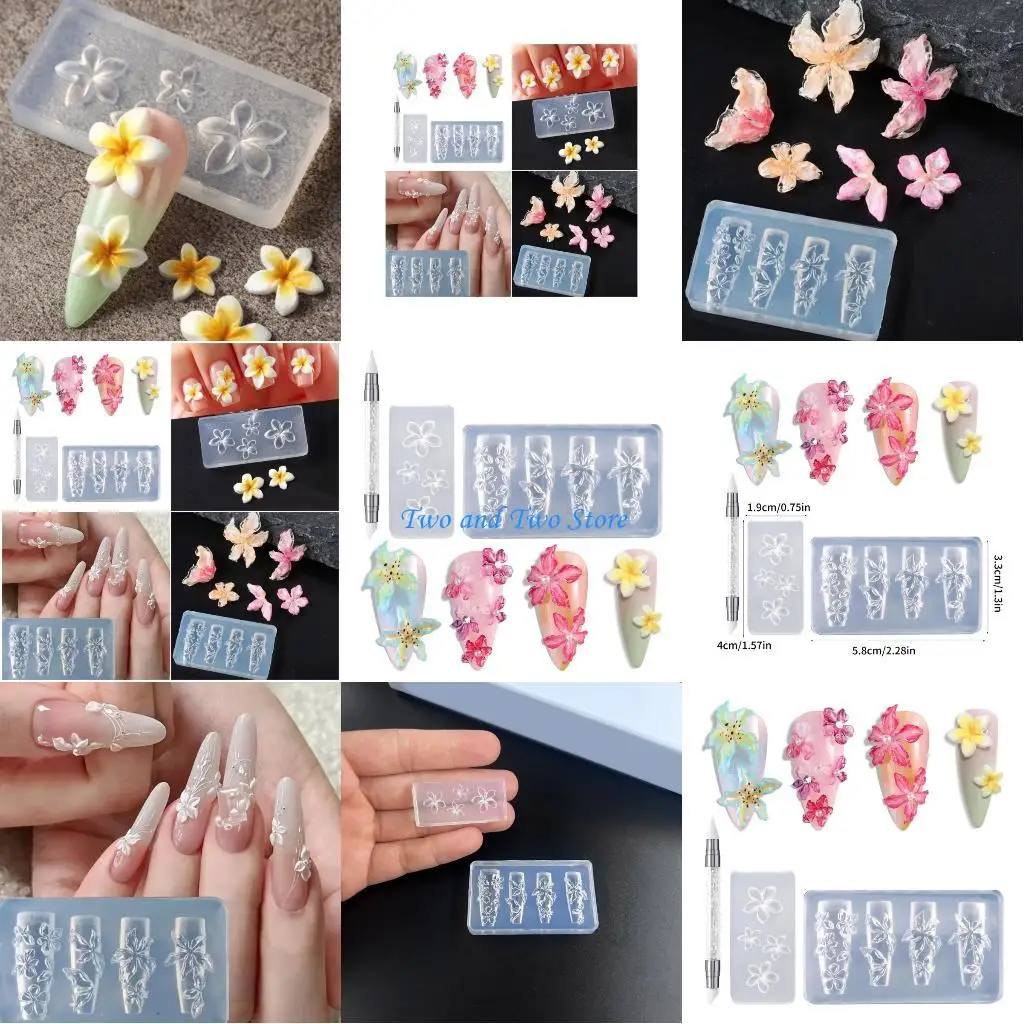 

HX6F 3PCS Nails Art Moulds Silicone Template Nails Designing Tool Flower Silicone Handmade Molds for Manicure Creation