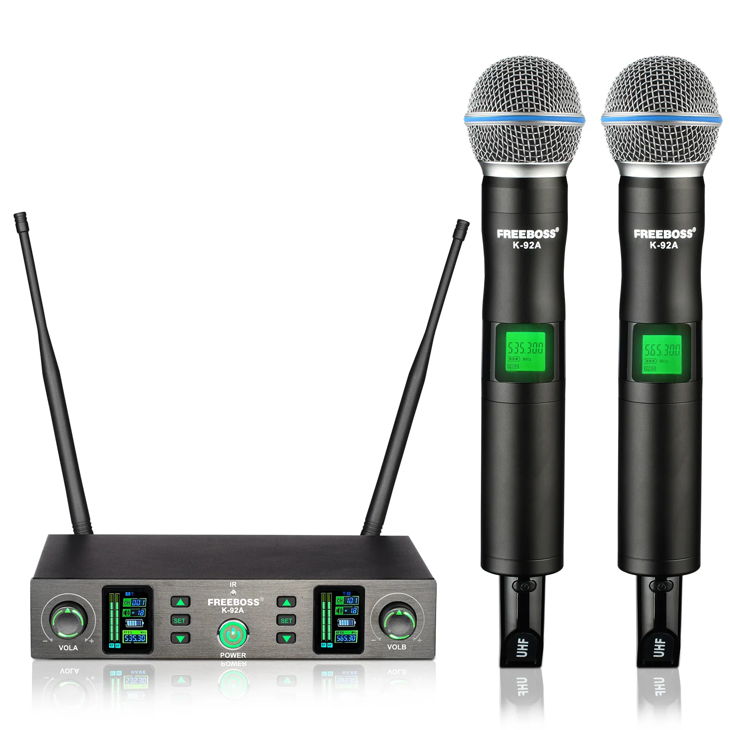 

FREEBOSS Dynamic Wireless Microphone UHF Multi-Frequency 2*100 Channels Auto Scan IR Cardioid Conference Cordless Mic K-92A