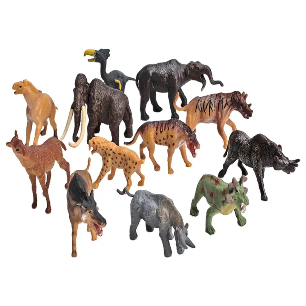 Set of 12 Plastic Learning Toy Animals Playset Prehistoric Wildlife Animals for