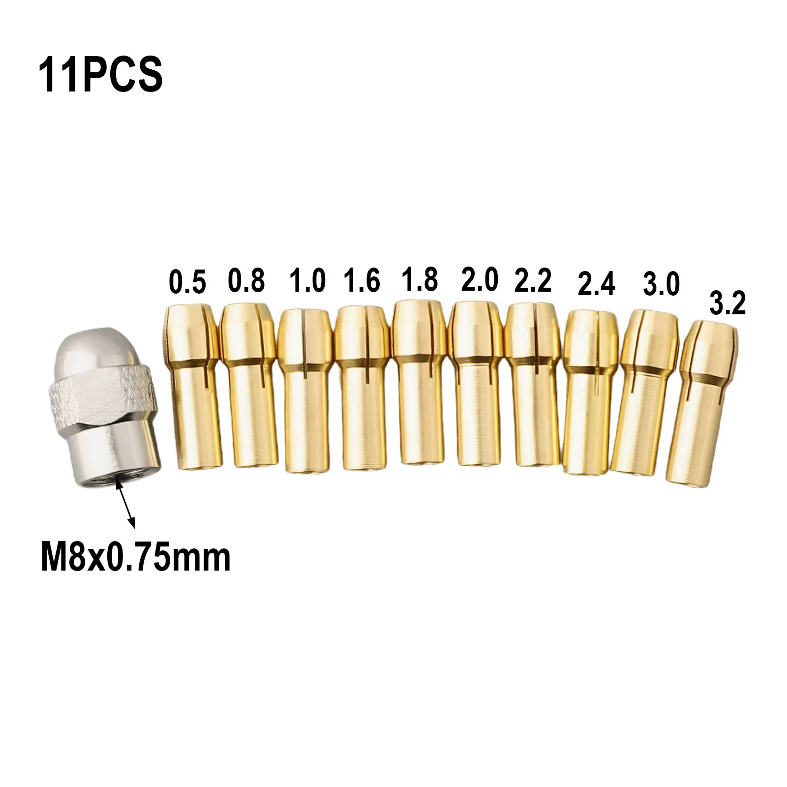 Brass Collet Chuck, 11pcs Mini Drill Set for Power Tools, Compatible with Rotating Tools, Clamping Diameter 0 5 3 2mm