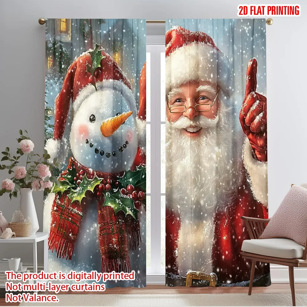 2pcs,2D plane printing Minimalist Curtains Santa Snowman Merry Christmas (2) Polyester (without rod) Gifts Ldeal for Bedroom