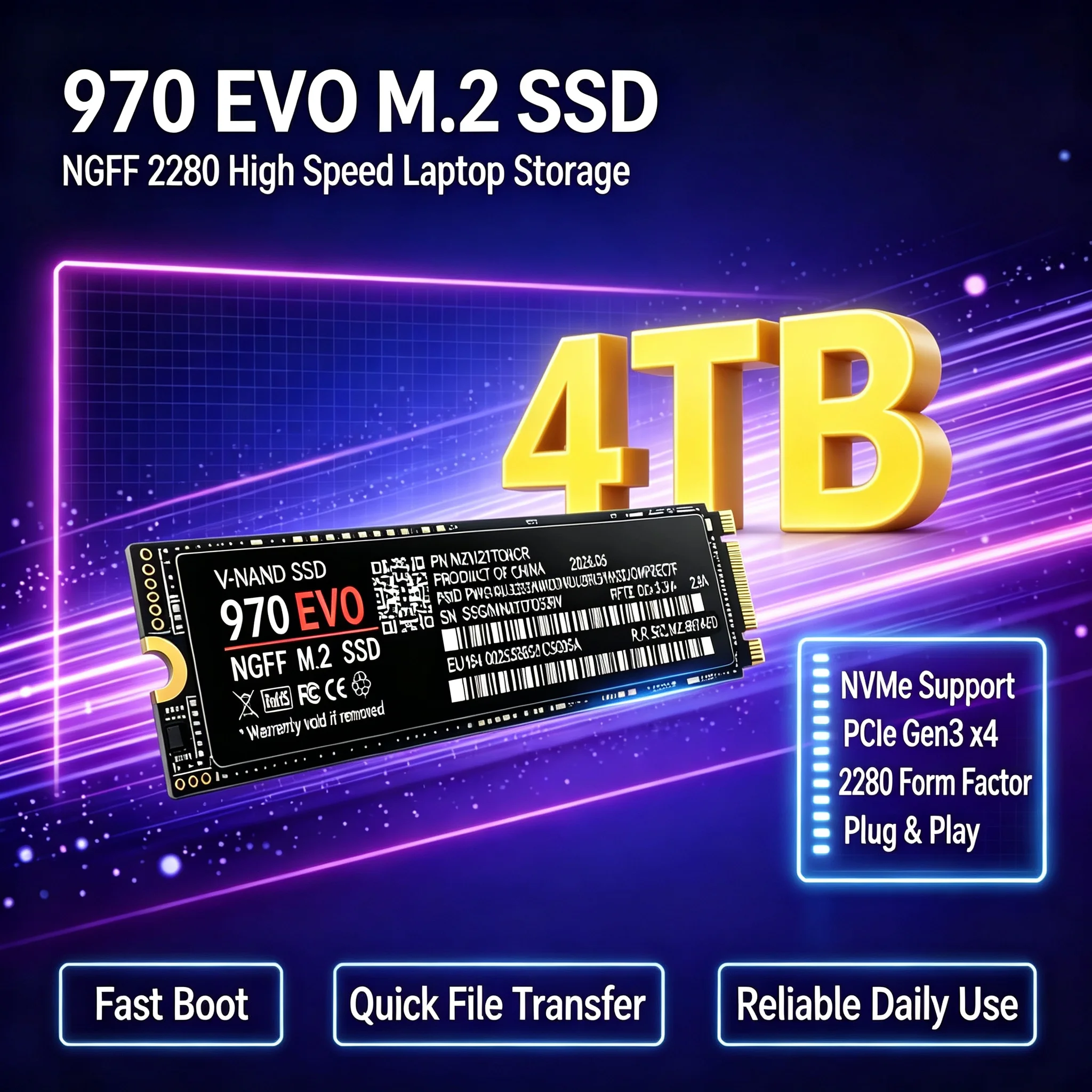 Portable 970 EVO Hard Drive SSD M.2 NGFF  1TB 2TB 4TB M2 2280 Internal Solid State Drive for Laptop High Speed Transfer