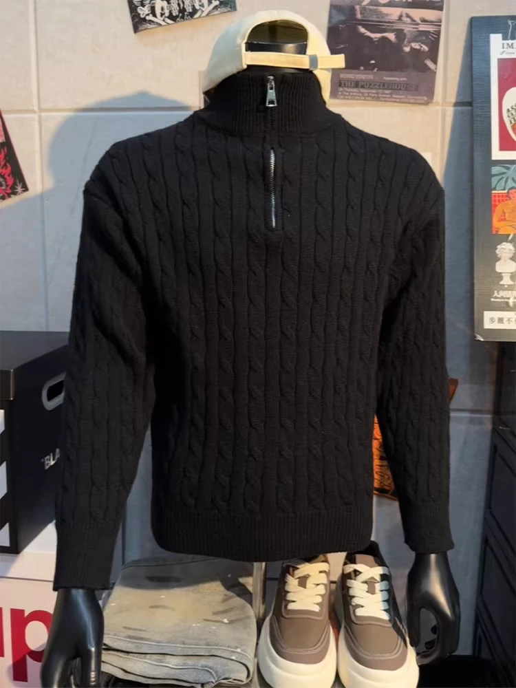 

Мужской вязаный свитер на молнии с льняным узором, осенне-зимняя верхняя одежда, для ношения под верхней одеждой, Cleanfit, с воротником-стойкой, приталенный крой, куртка