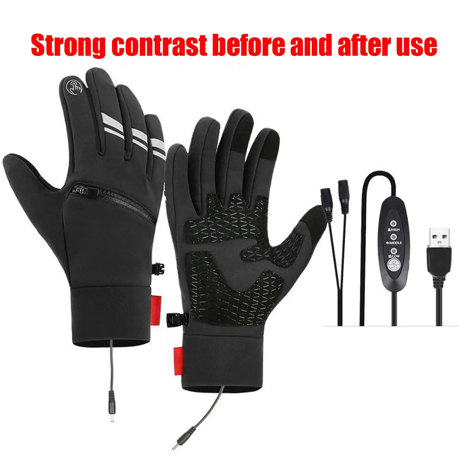 USB Rechargeable Heated Gloves 3 Heat Settings Waterproof Winter Mittens for Hunting Camping Motorcycle Outdoor Work Sports Golf