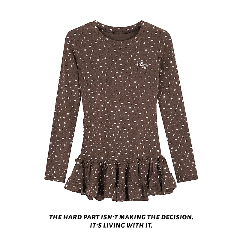 

ENJOG Retro Polka Dot Slim Fit Long Sve T-irt Women's Autumn Winter New Sle Versatile Base Layer Top for Daily Wear