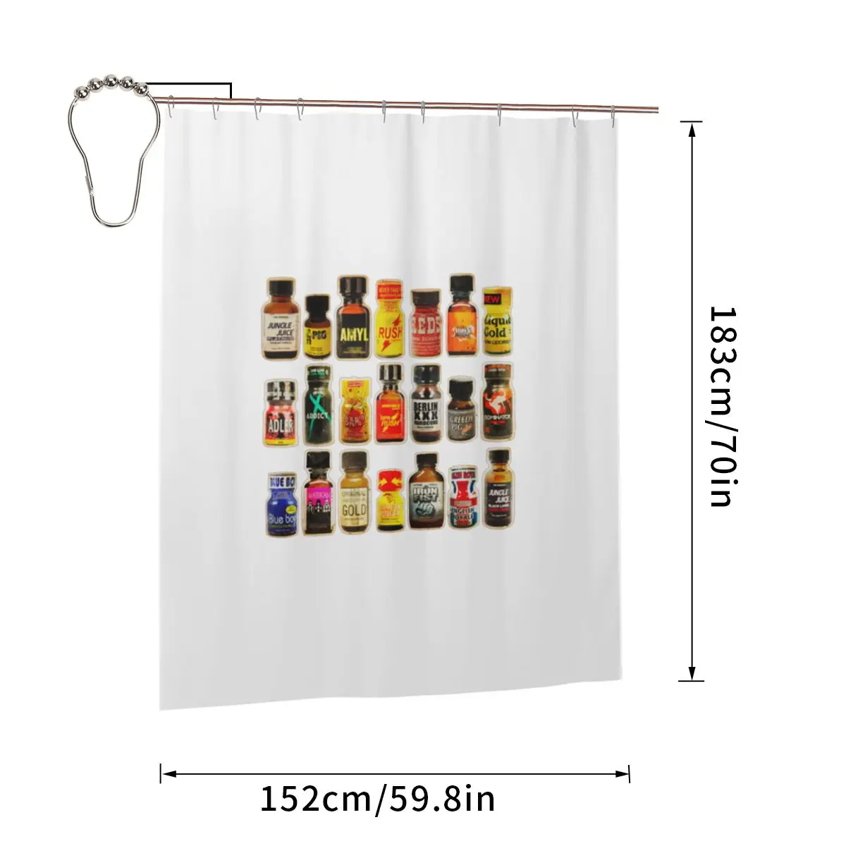 Poppers Bottles Gay Rush Jungle Juice Amyl Inhaler Shower Curtain Bathroom Polyester Waterproof Bath Curtains with Hooks view 6