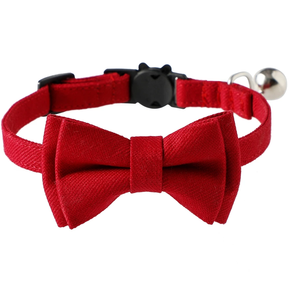 Cotton Soft Red Cat Collar with Bowtie Tiny Bell Safety Buckle Adjustable Kitten Cat Collars Pet Accessories Pet\'s Gift