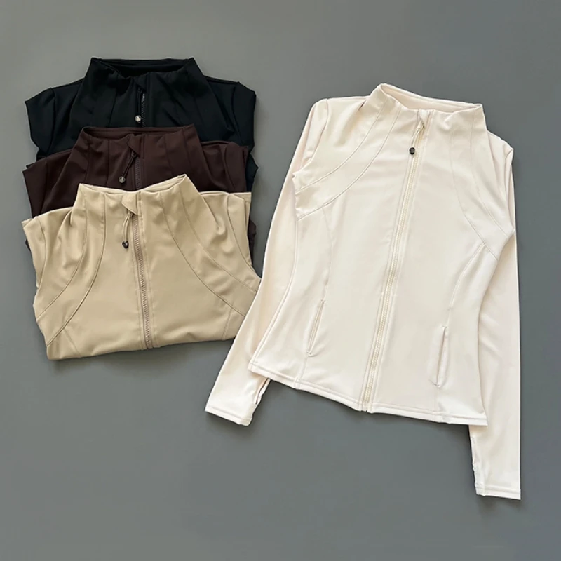 Veste de Fitness à col montant pour femmes, séchage rapide, coupe ajustée, fermeture éclair, vêtements de Yoga, manches longues, respirant, course à pied, sport, cyclisme