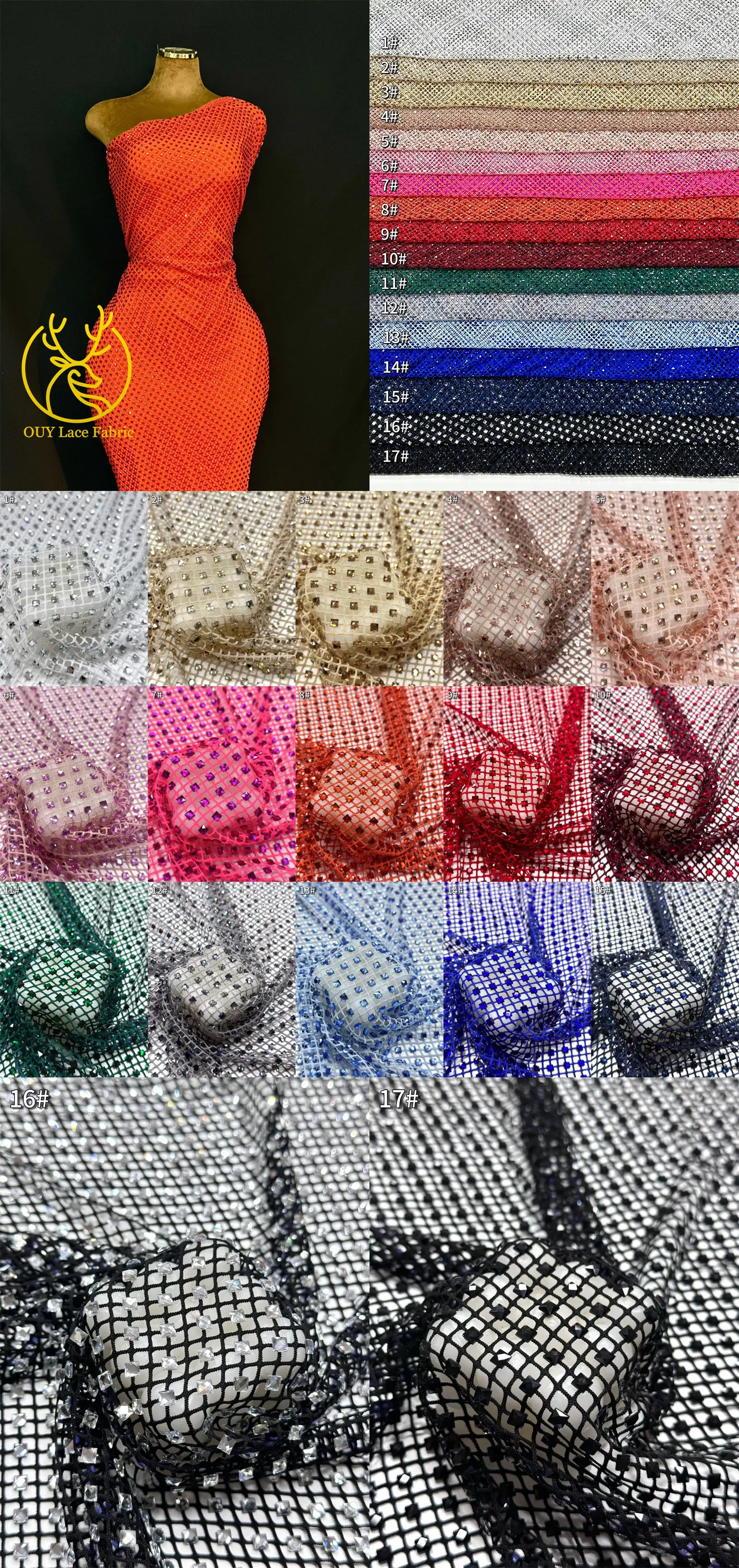 Luxuriöser Hochwertiger Edelstein-Stretchstoff 2026 Luxuriöser Hochwertiger Glitzer-Kristall-Strass-Stoff für Party- und Abendkleider zum Nähen – Detail 3