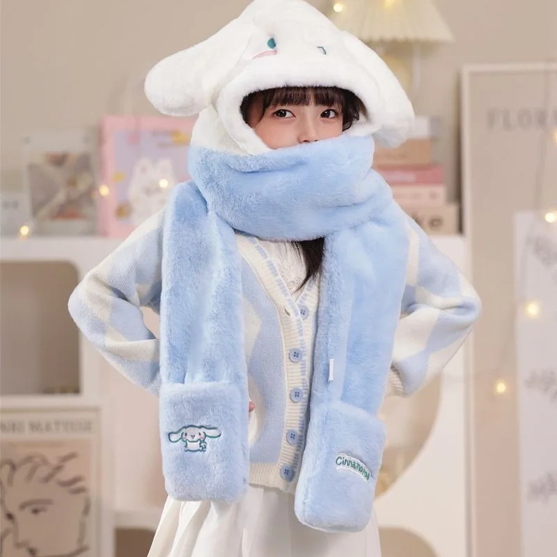 

Cinnamoroll Winter Child Scarf Hat Gloves Three Piece Set Boy Girl Cute Keep Warm Fashion Cartoon Kawaii Children's Clothing