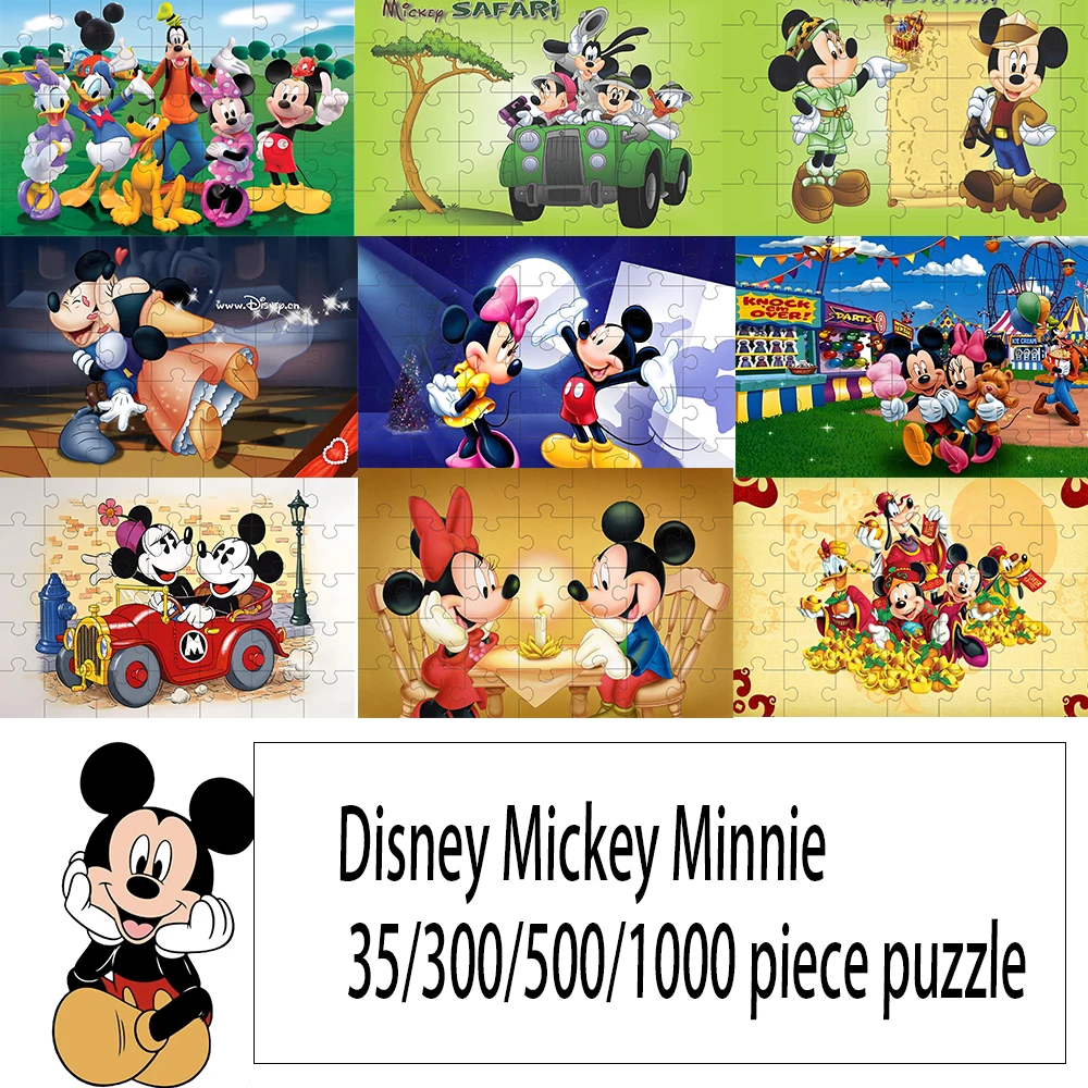 

jigsaw puzzle Disney Mickey Minnie 35/300/500/1000 pieces wooden onePiece Puzzles for Adults childrenEducational Toys Gifts