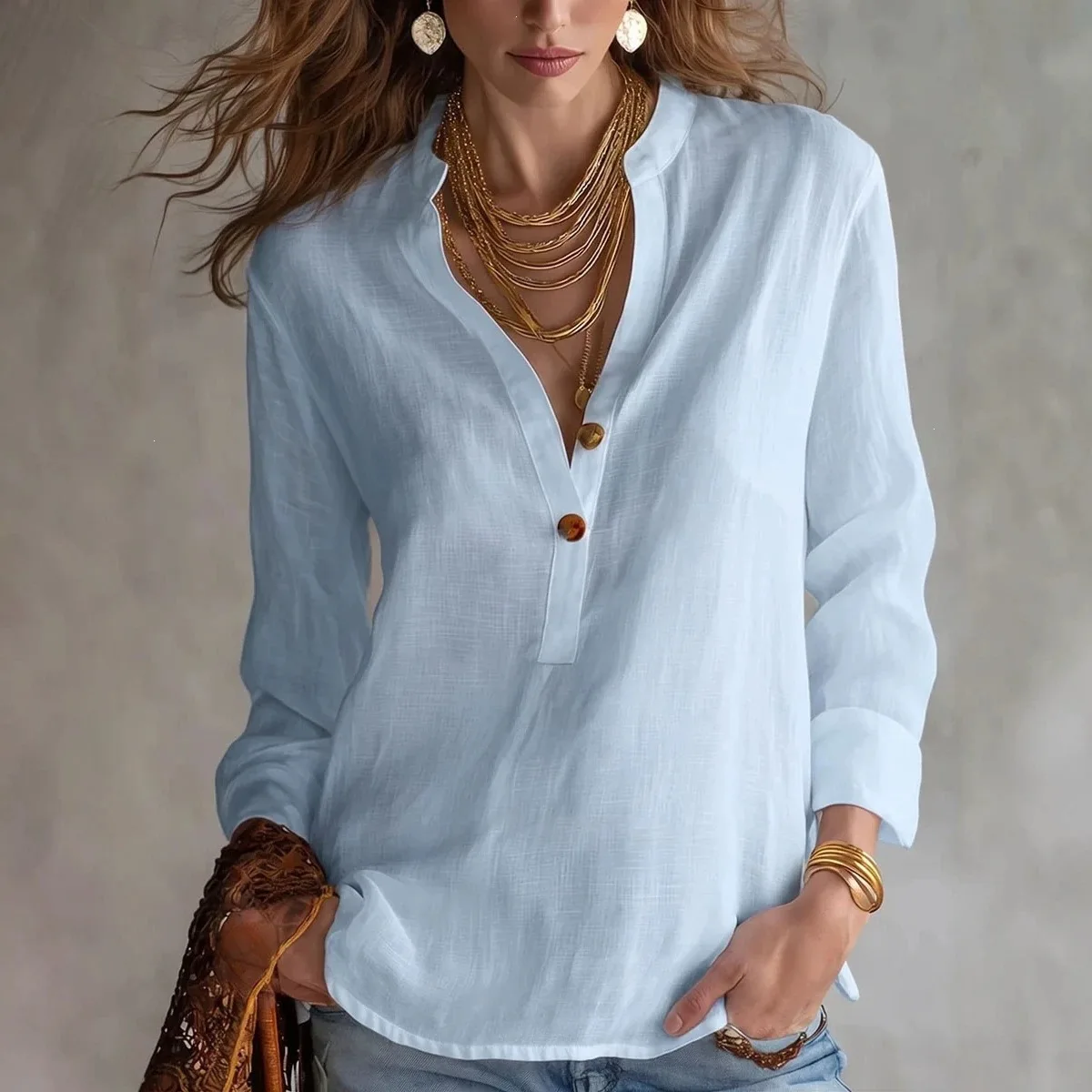 2026 Spring/summer. New Women's Long-sleeve Solid Color Comfortable And Stiglich Button-down Top Clothes Robe Maxi