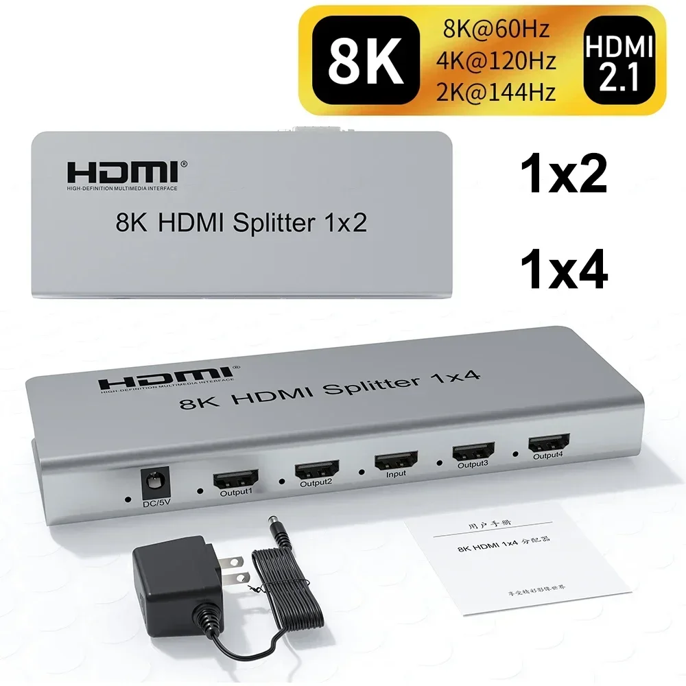 8 k6 0Hz rozdzielacz HDMI 1x4 HDMI2.1 HDR 3D konwerter audio-wideo 1 w 2 3 4 z 4k 120hz 8K 1x2 rozdzielacz HDMI do telewizora podwójny wyświetlacz