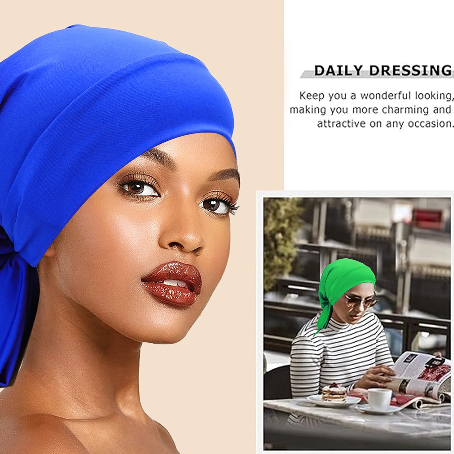 Solid Color Long Tail Bow Headscarf Elastic Chemotherapy Hat Breathable Soft Base Cap Women Home Wrap Head Cover
