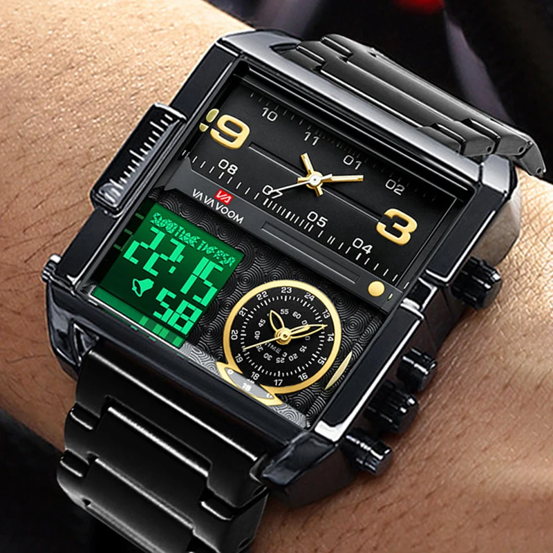 Dual Display Men Sports Watches For Male Clock Gold Black Men Digital Wrist Watches Top Brand Luxury Chronograph Quartz Watch view 6