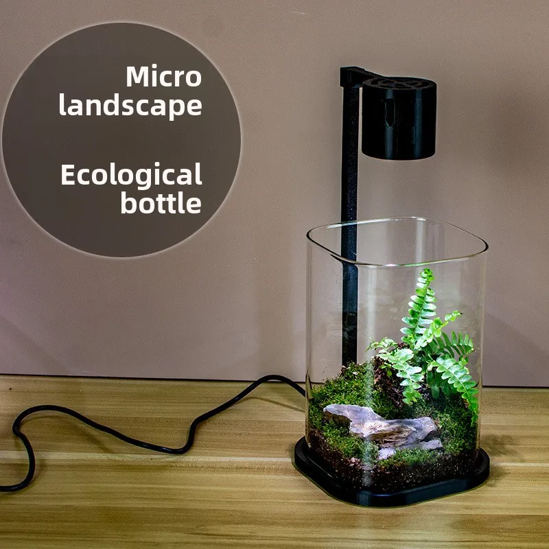 2026 Creative Desktop Glass Terrarium With Full Spectrum LED Light Mini Moss Micro Landscape Lighting Device For Succulents
