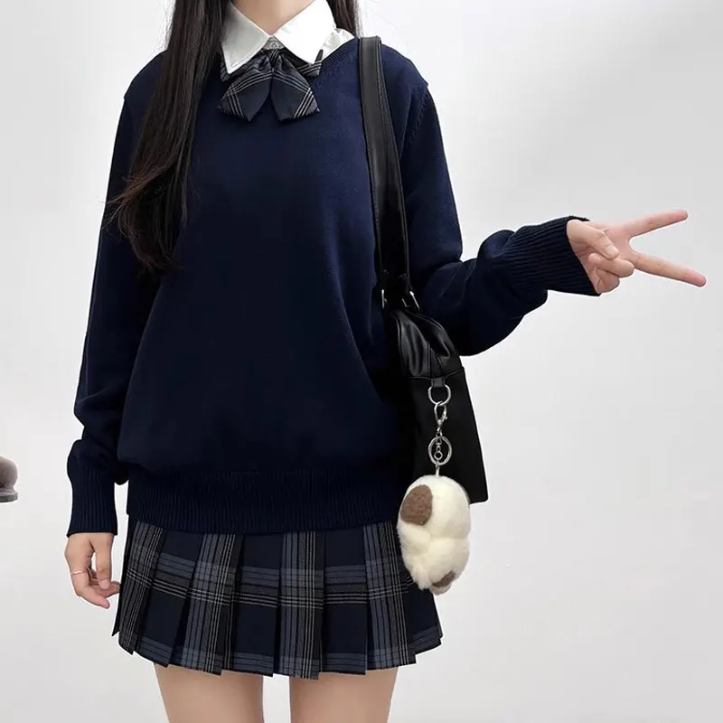 2025 sweter seragam sekolah Korea Cosplay untuk anak perempuan lengan panjang wanita rajutan seragam pelaut Jepang JK kardigan Seifuku