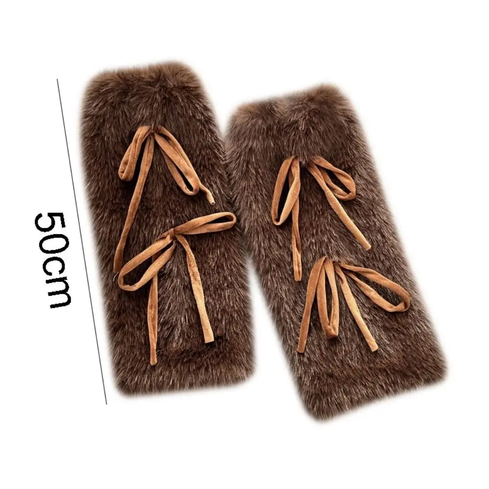 Bow Tie Faux Rabbit Fur Leg Warmers Winter Warm Harajuku Plush Leggings Boots Cover Lolita Spicy Girl Piled Calf Socks