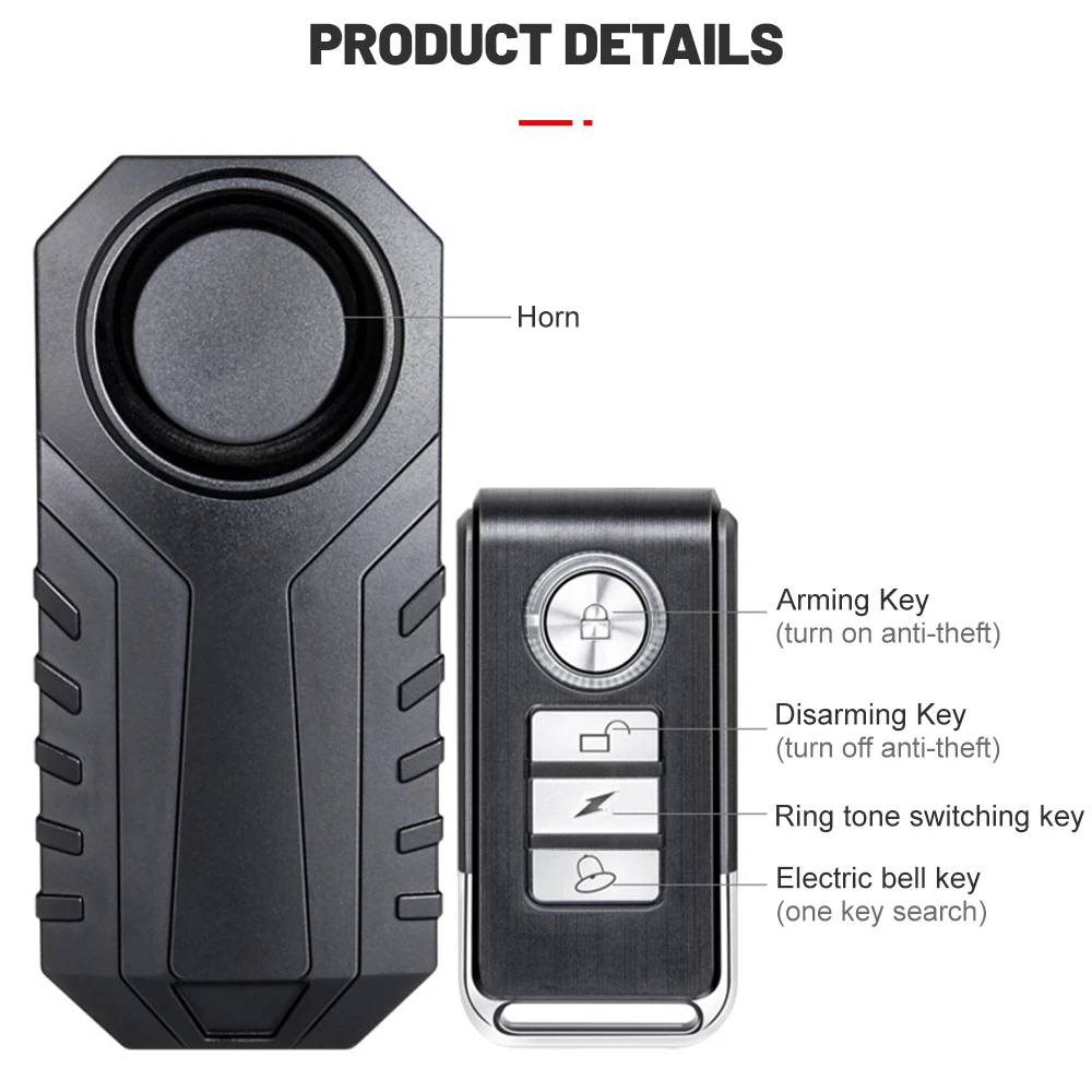 Rockbye Wireless Motorcycle Alarm Remote Control Waterproof Bicycle Alarm for Moto Electric Anti-Theft Bike Alarm for Motorcycle