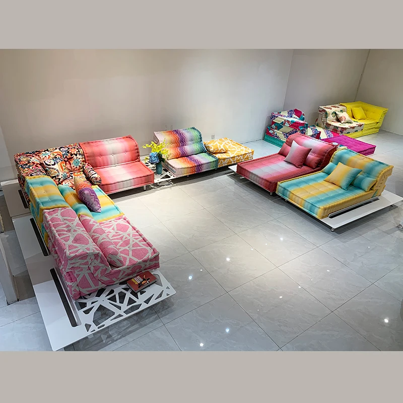 Luxury Modern Modular Mahjong Sofa Set Colorful Fabric Living Room and Garden Couch for Hotels and Apartments for Villas