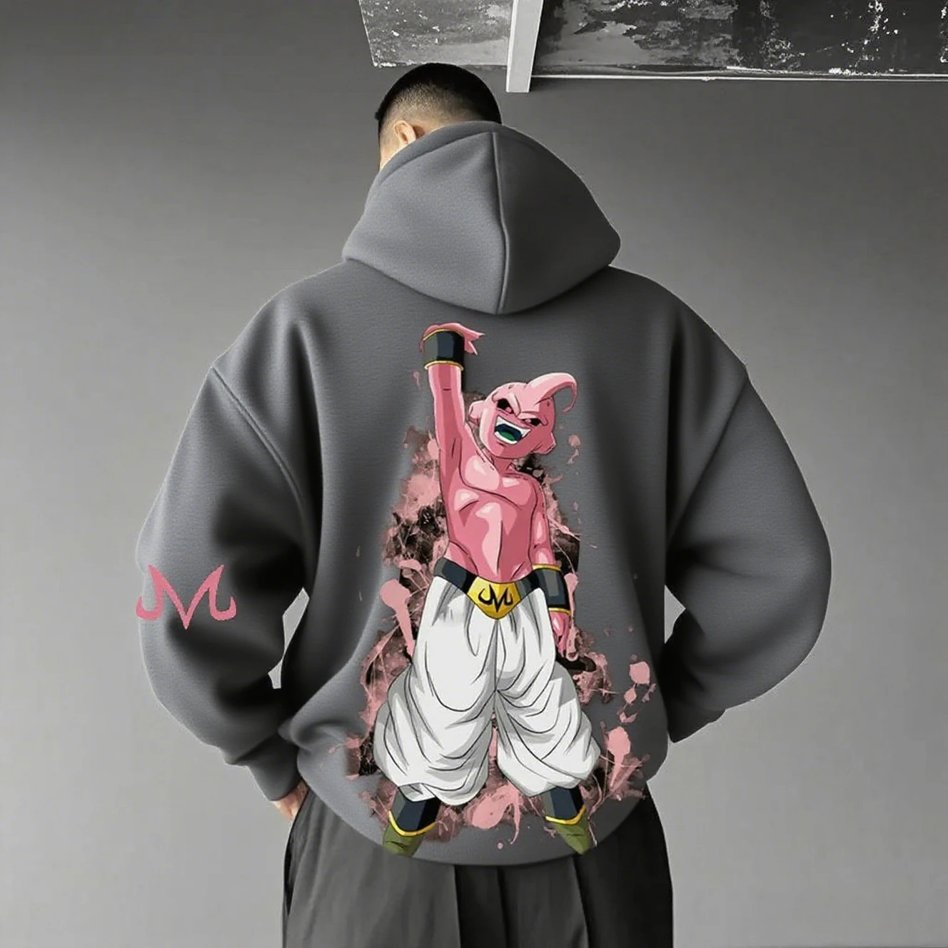 سترة بغطاء للرأس كبيرة الحجم من Dragon Ball Majin Buu للرجال والنساء بلوفر برسومات الرسوم المتحركة ملابس الشارع سترة غير رسمية للخريف والشتاء مع قلنسوة