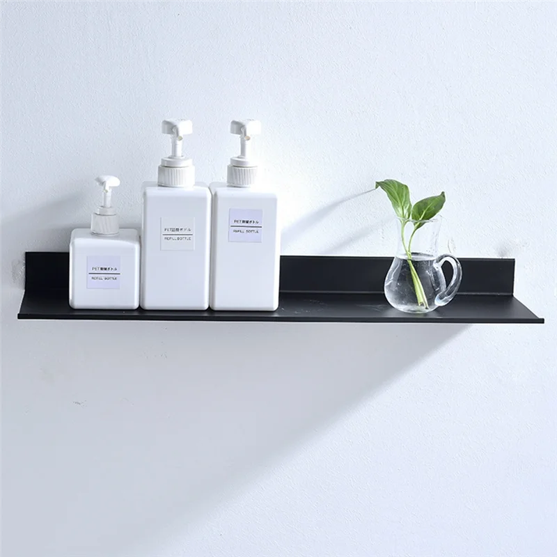 Floating Wall Shelf Black for Kitchen Bathroom Storage Rack Mirror Metal Shower Corner Shelves Organizer Cabinet Home C