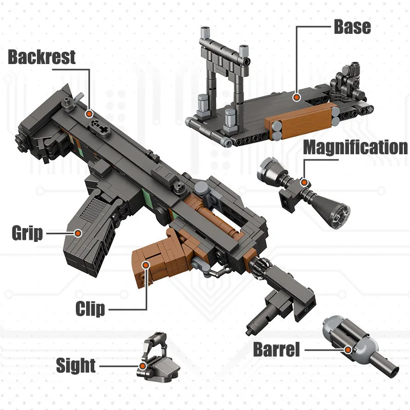 Military WW2 807pcs Groza Rifle Model Building Blocks MOC 8 In 1 AK47 98K AWM Revolver Weapon Bricks Toys For Children Boys Gift