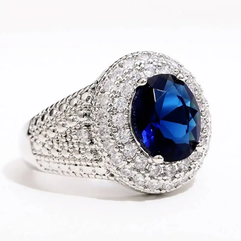 Huitan Gorgeous Blue Cubic Zirconia Wedding Ring for Women Temperament Elegant Bridal Marriage Party Ring Fashion Luxury Jewelry