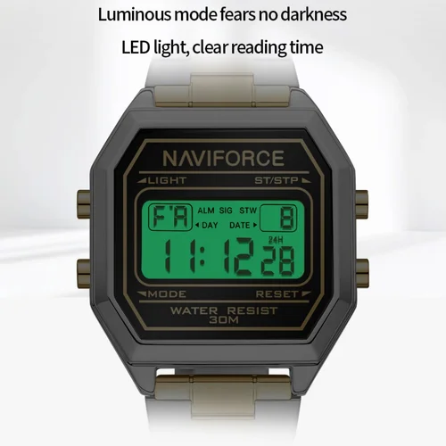 Imagen 2 del producto NAVIFORCE, reloj Digital de estilo informal para mujer, reloj deportivo resistente al agua con indicador de día y fecha, reloj electrónico para mujer, relojes masculinos