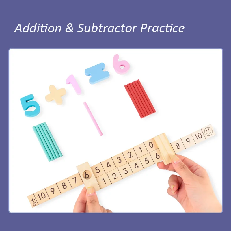 Giocattolo per la matematica in legno per bambini 1-10 aggiunta sottrazione aritmetica apprendimento righello bastoncini conteggio Set giocattoli educativi Montessori per bambini