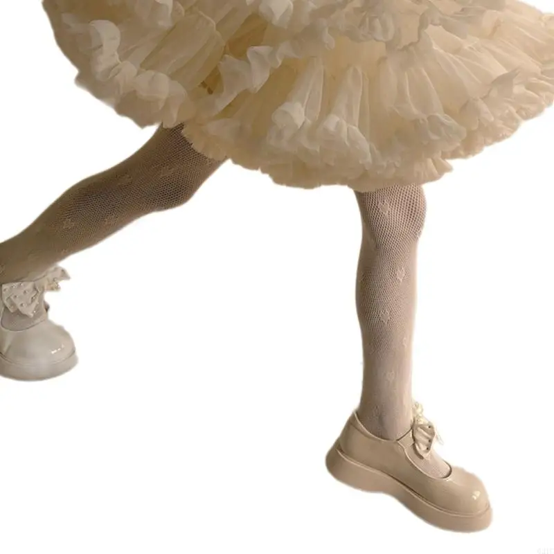 Fashion Fishnet Leggings for Girls LoveHeart Pattern Tights Hollowed Stockings Kids Pantyhose for Summer Spring Dresses